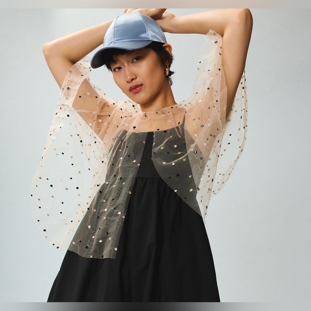NWT Anthropologie Self Contrast Sheer Tulle Dot Cape